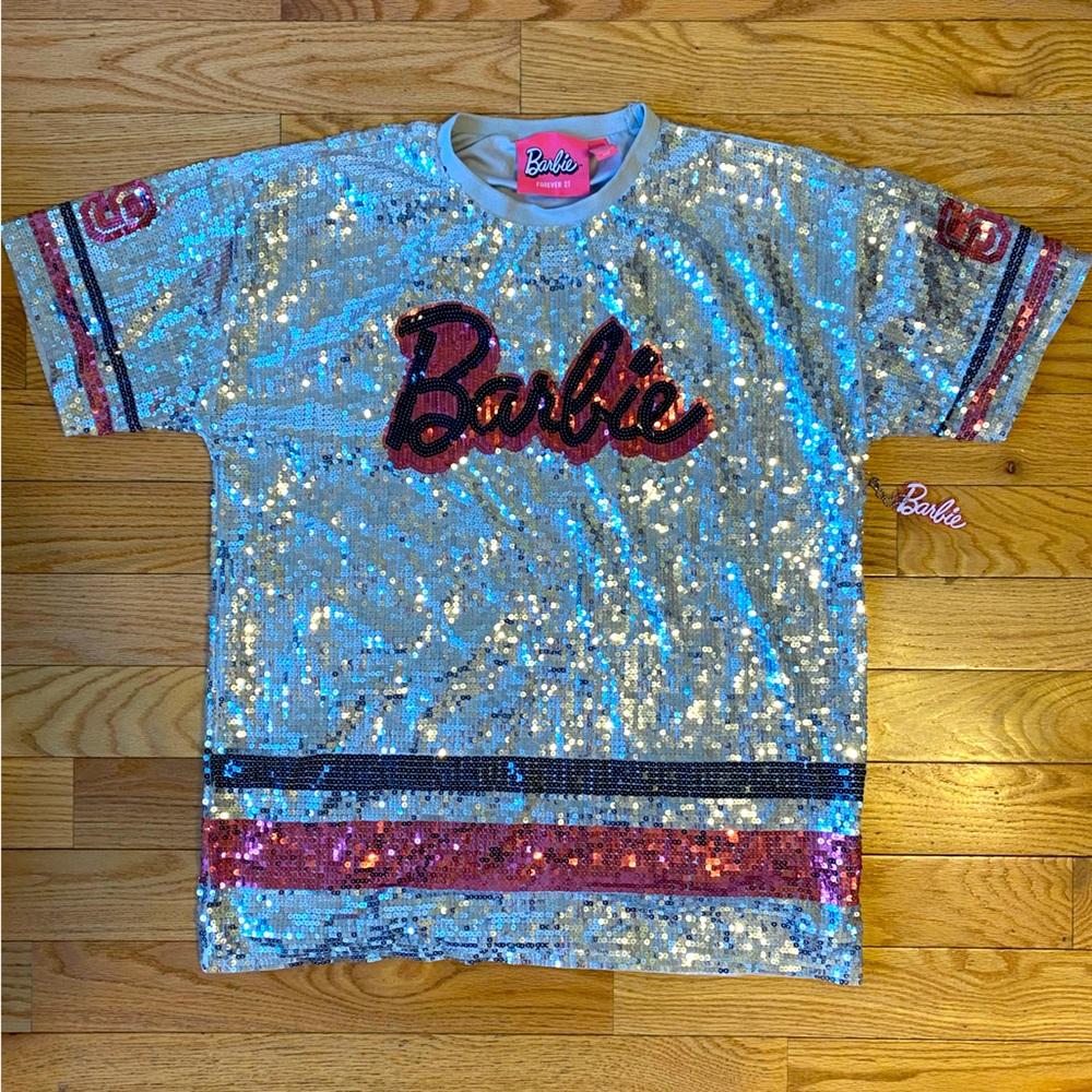 Barbie x Forever 21 Sequin T-Shirt Dress | Color: Pink/Silver | Size: M